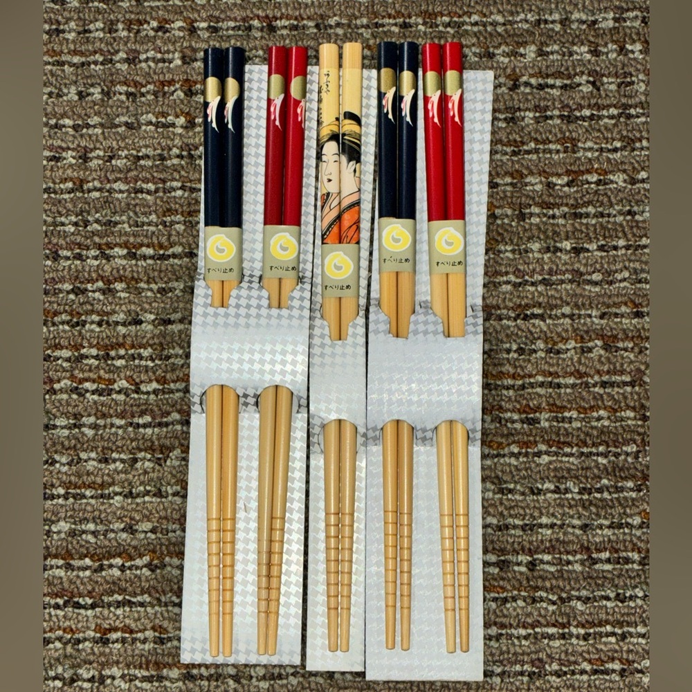 Colorful Chopstick Set with Geisha Design 5 sets of 2 New never used